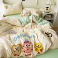 kawaii aesthetic bedding duvet cover set with embroidered cartoon cookies in pastel colors