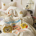 kawaii aesthetic bedding duvet cover set with embroidered cartoon cookies in pastel colors