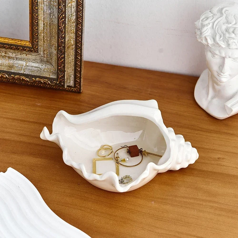 ceramic sea shell shaped jewelry tray holder coquette aesthetic room decor roomtery
