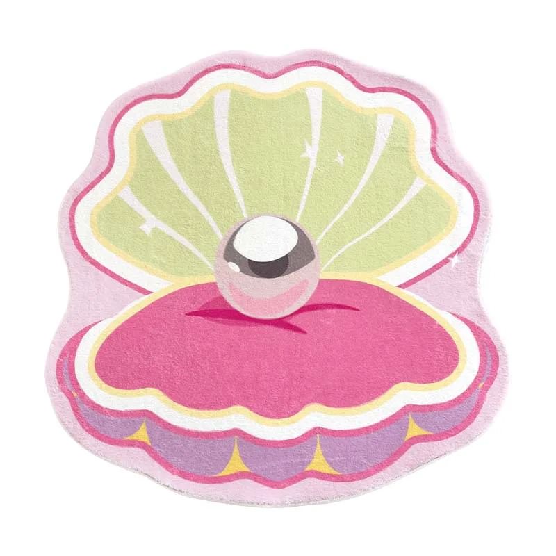 preppy aesthetic pink clamshell shaped throw accent rug roomtery