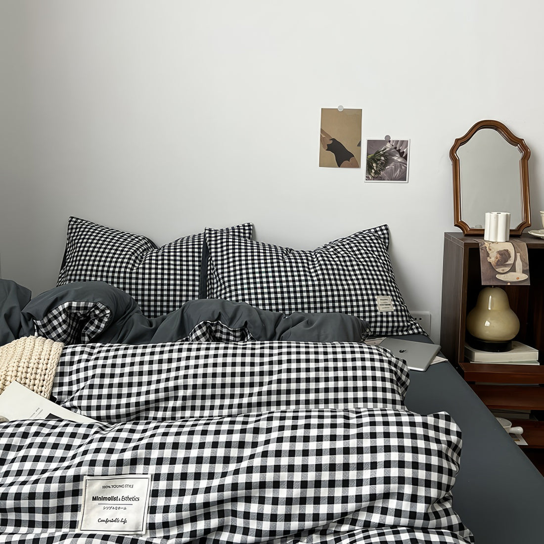 classic black gingham print bedding duvet cover set