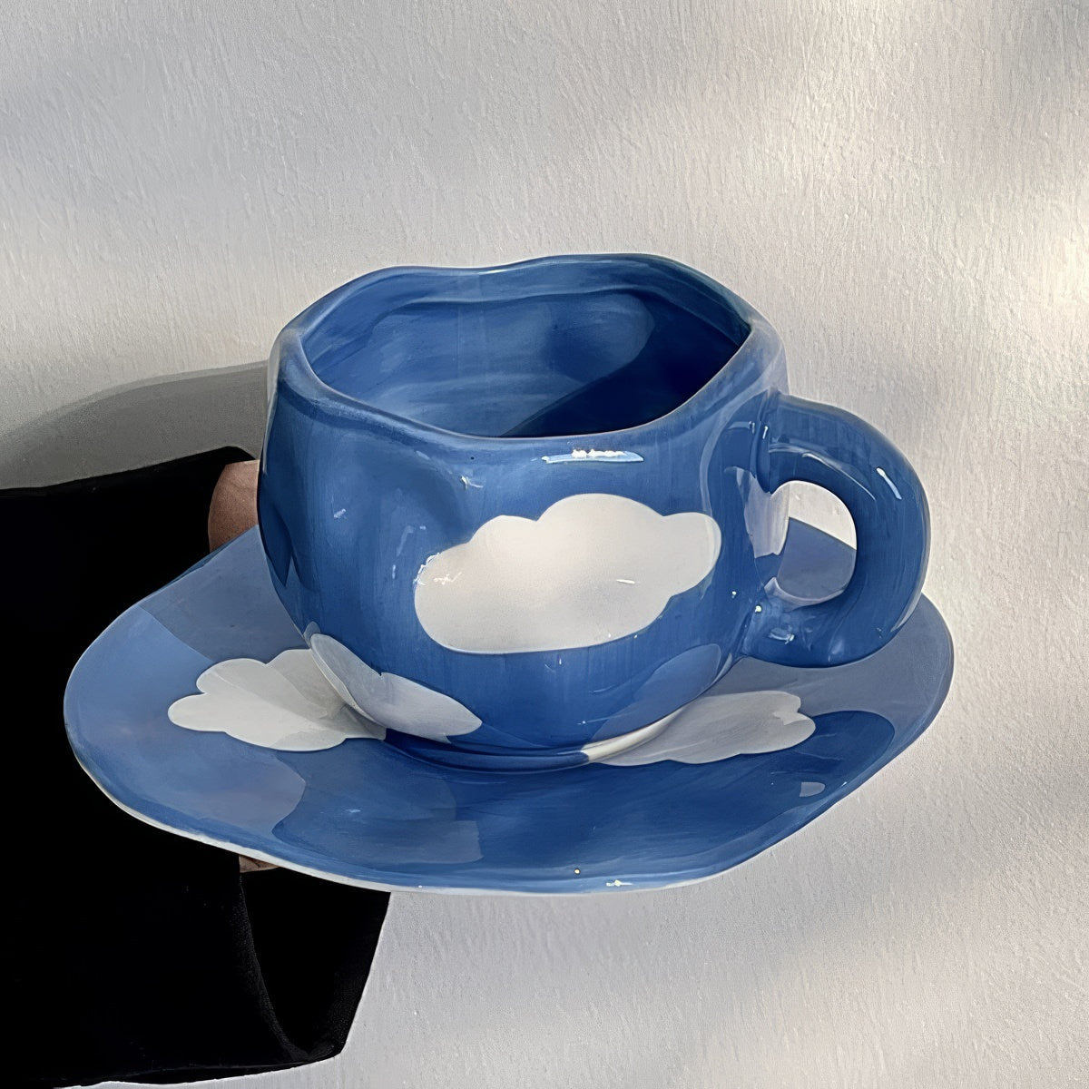 blue sky and white clouds handmade ceramic coffee cup 