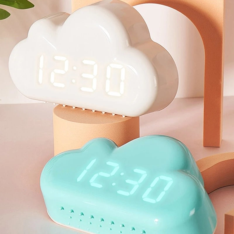 kawaii aesthetic cloud shaped digital alarm clock desk decor roomtery