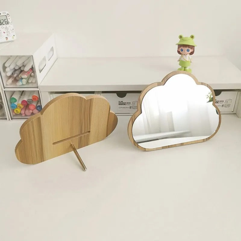 cloud shaped wooden mirror aesthetic desk decor roomtery