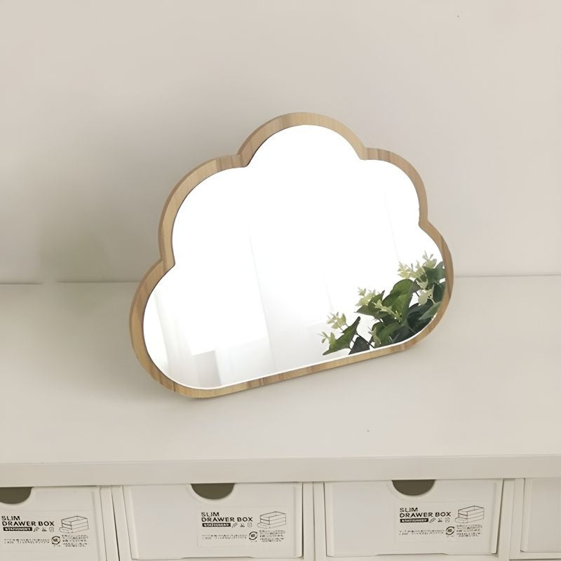 cloud shaped wooden mirror aesthetic desk decor roomtery
