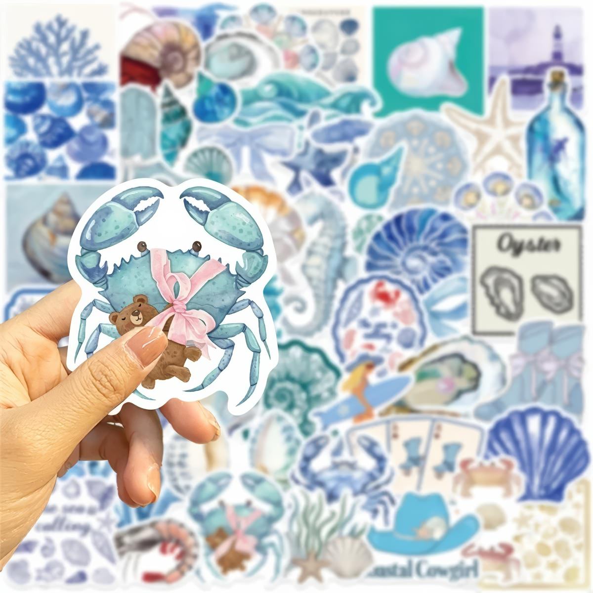 Collection of sea-themed coastal cowgirl aesthetic stickers with various oceanic elements.