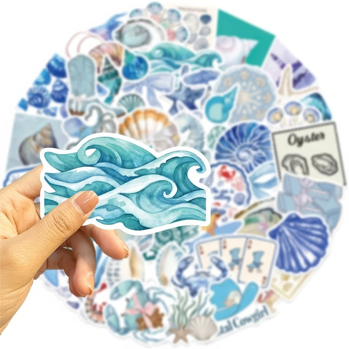 Collection of sea-themed coastal cowgirl aesthetic stickers with various oceanic elements.