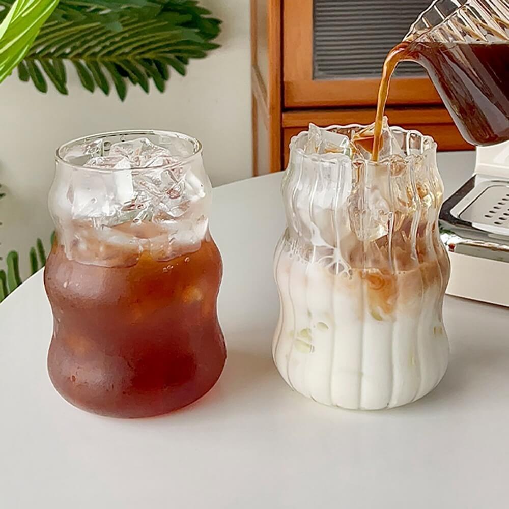 Boho Glass Coffee Cup, Boho Style Glass Iced Coffee Cup with