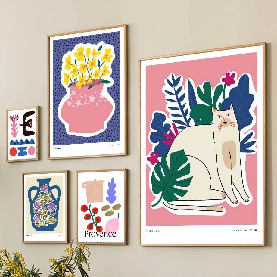 colorful modern art cut out gallery wall art aesthetic posters