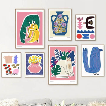 colorful modern art cut out gallery wall art aesthetic posters