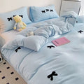 coquette aesthetic bedding duvet cover set with cute embroidered bows 