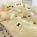 coquette aesthetic bedding duvet cover set with cute embroidered bows 