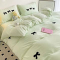 coquette aesthetic bedding duvet cover set with cute embroidered bows 