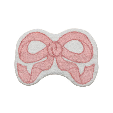 Pink bow-shaped bath mat coquette aesthetic accent rug