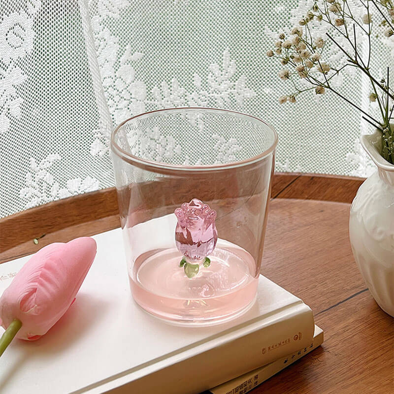 rosebud figurine glass cup coquette aesthetic accessories roomtery