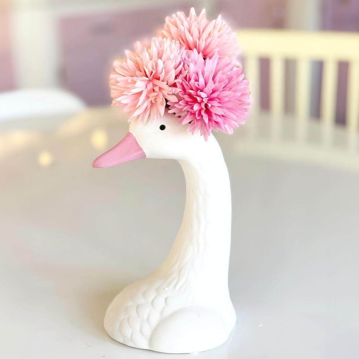 goose head shaped ceramic flower vase for coquette aesthetic rooms