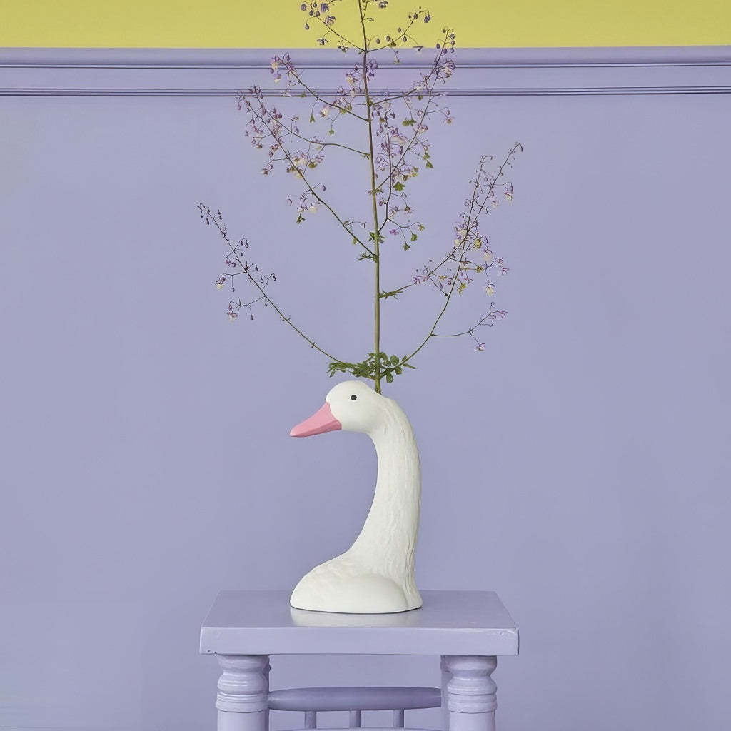 goose head shaped ceramic flower vase for coquette aesthetic rooms