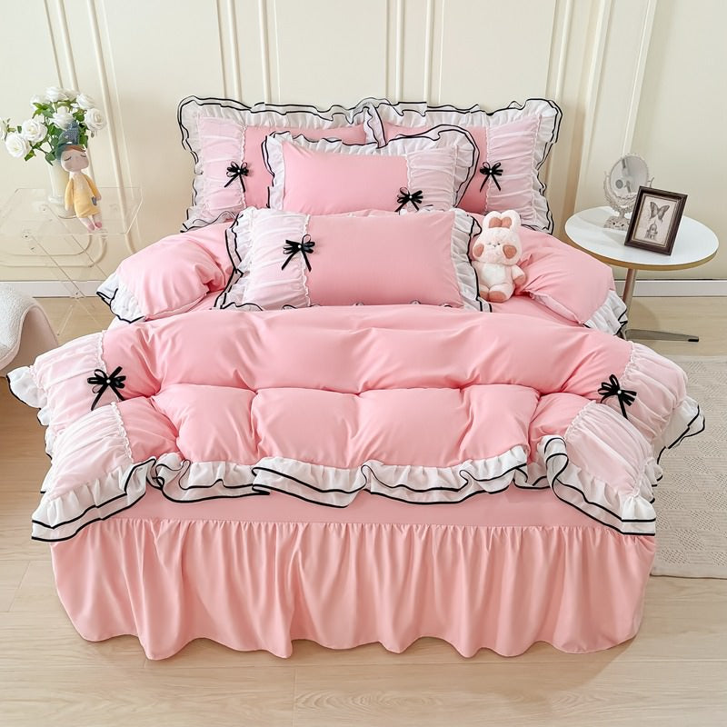coquette kawaii aesthetic princess bedding set with baws ruffles and laces roomtery