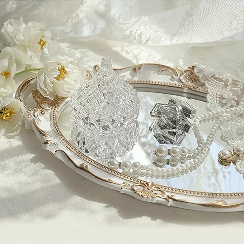 vintage openwork gold-plated coquette aesthetic storage tray with mirror