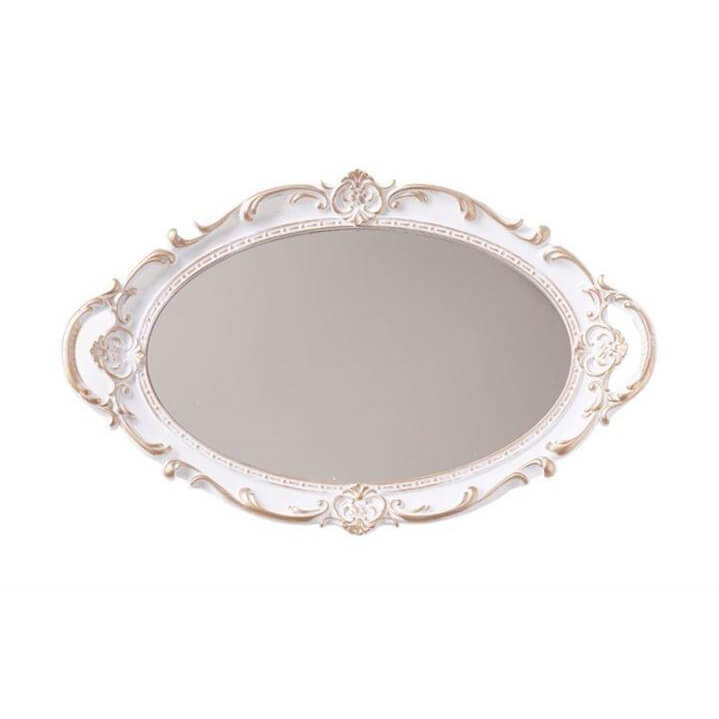 vintage openwork gold-plated coquette aesthetic oval storage tray with mirror