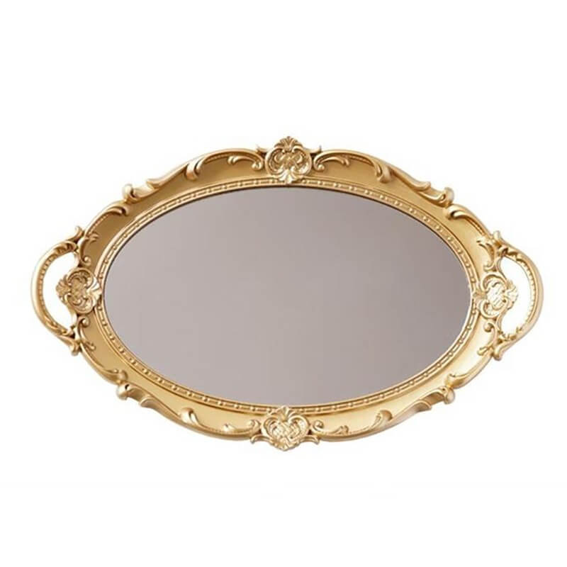 vintage openwork gold-plated coquette aesthetic oval storage tray with mirror