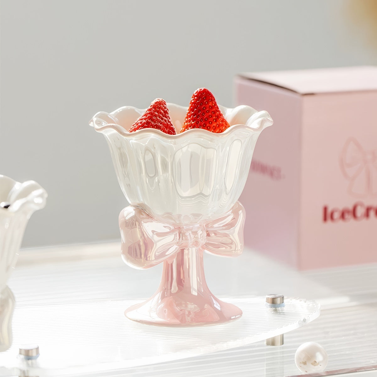 coquette mug, bow mug, ice cream cup, ceramic dessert cup, pastel kitchenware, coquette aesthetic, cute mug, girly ice cream cup, scalloped rim cup, romantic tableware