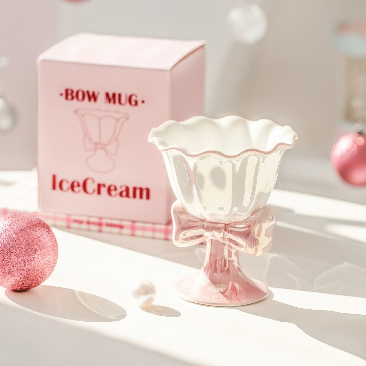coquette mug, bow mug, ice cream cup, ceramic dessert cup, pastel kitchenware, coquette aesthetic, cute mug, girly ice cream cup, scalloped rim cup, romantic tableware
