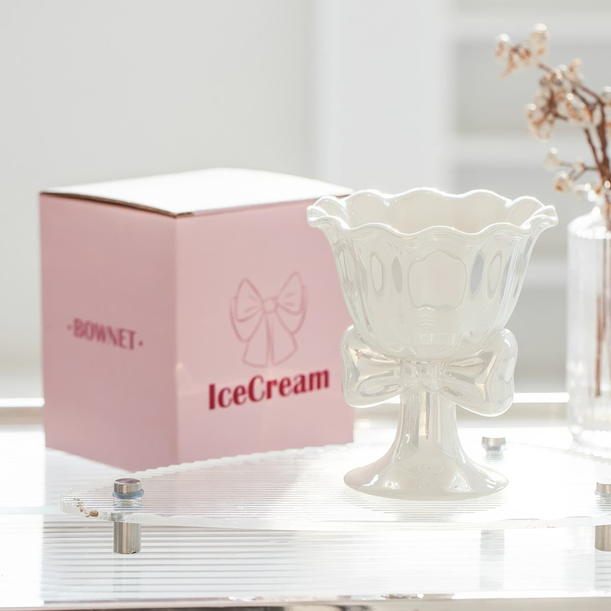 coquette mug, bow mug, ice cream cup, ceramic dessert cup, pastel kitchenware, coquette aesthetic, cute mug, girly ice cream cup, scalloped rim cup, romantic tableware