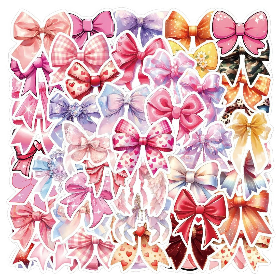 Collection of colorful coquette aesthetic bow-shaped stickers 