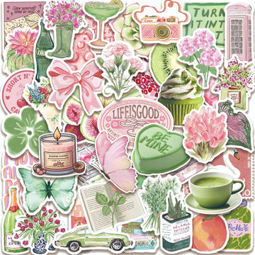 coquette aesthetic pink and sage green spring themed sticker pack