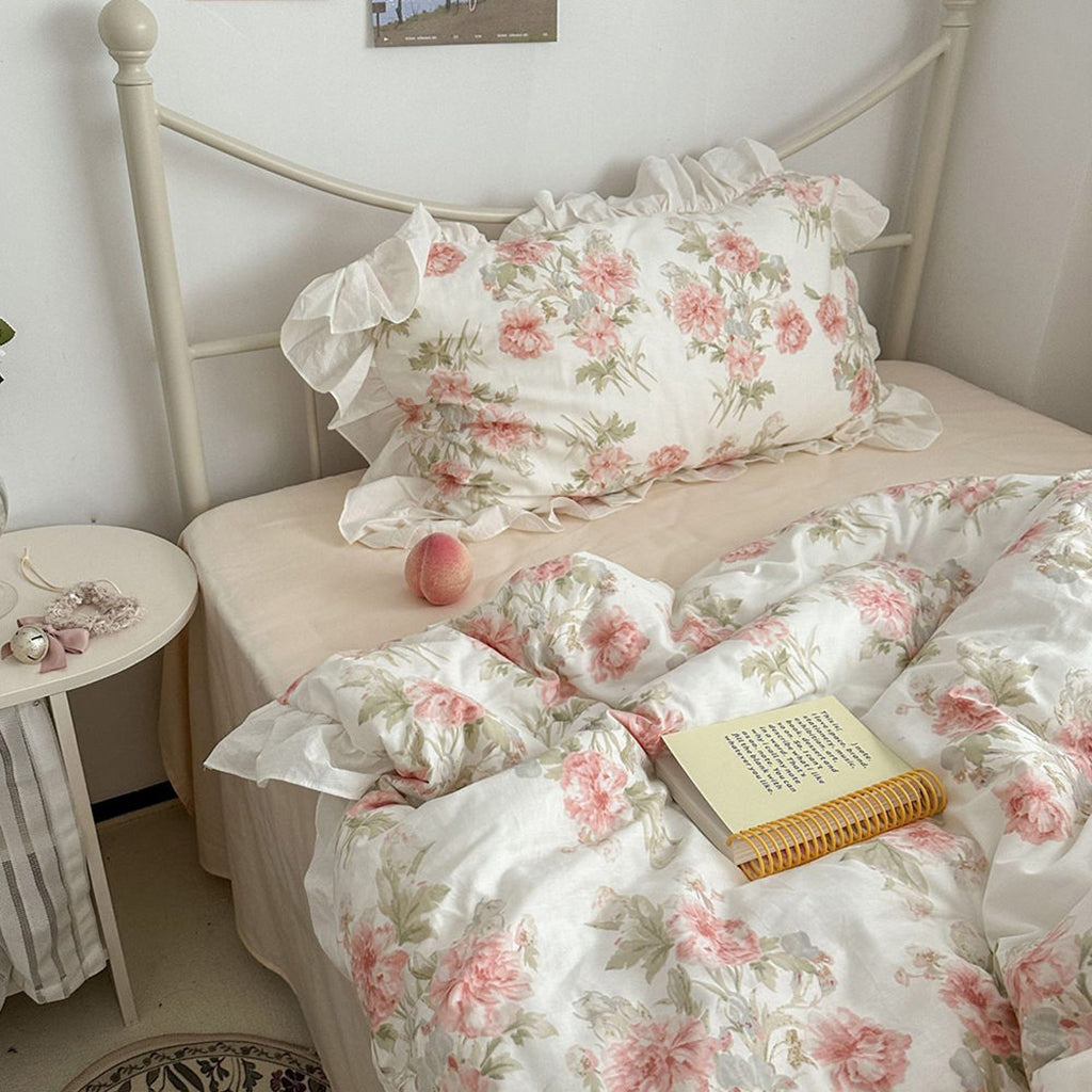 cottage rose creamy white ruffle bedding set