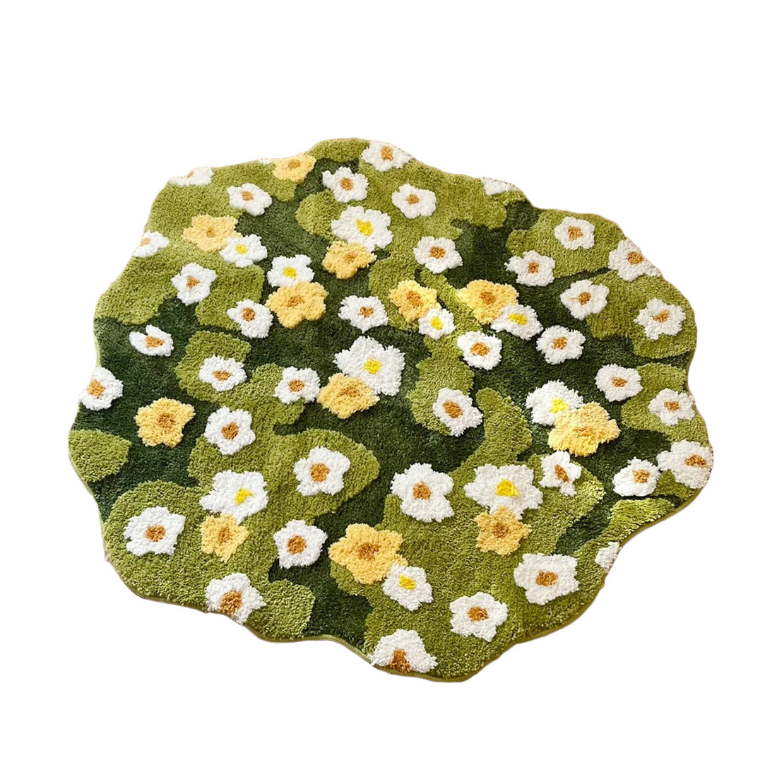 cottagecore aesthetic cute daisies bloom on a grass tufting accent rug 