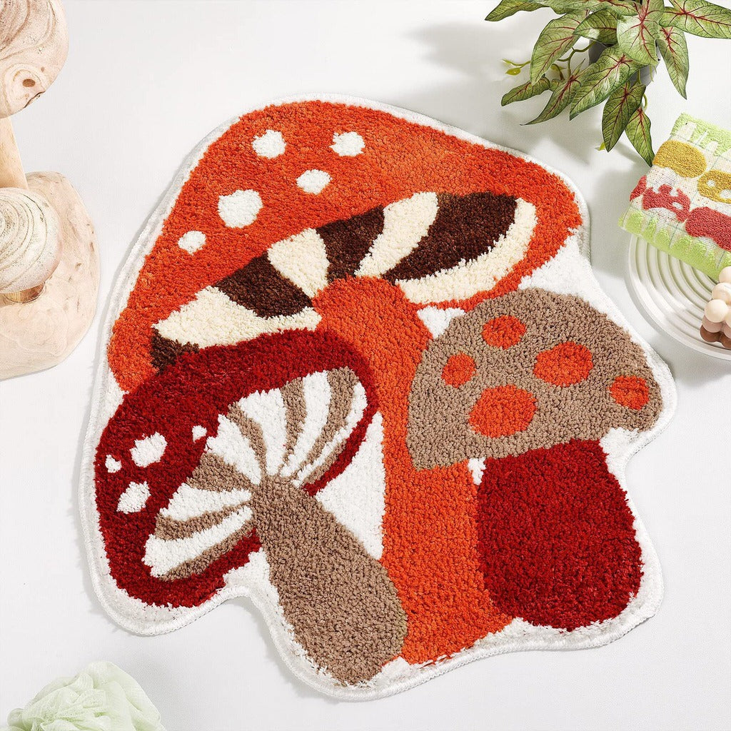 cute cottagecore aesthetic forest mushrooms shape accent rug 