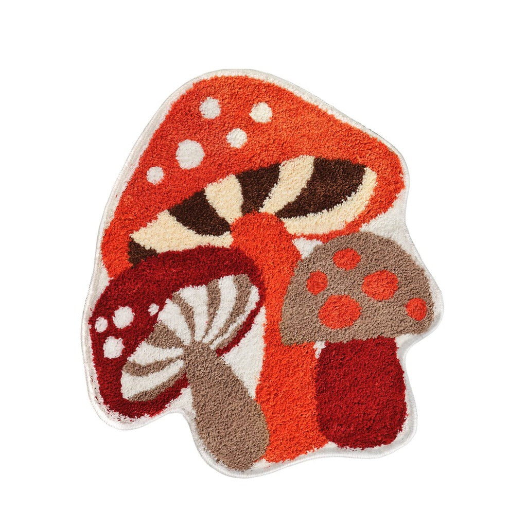 cute cottagecore aesthetic forest mushrooms shape accent rug 