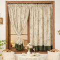 cottagecore aesthetic green floral garden print draped curatins 