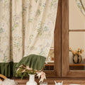 cottagecore aesthetic green floral garden print draped curatins 