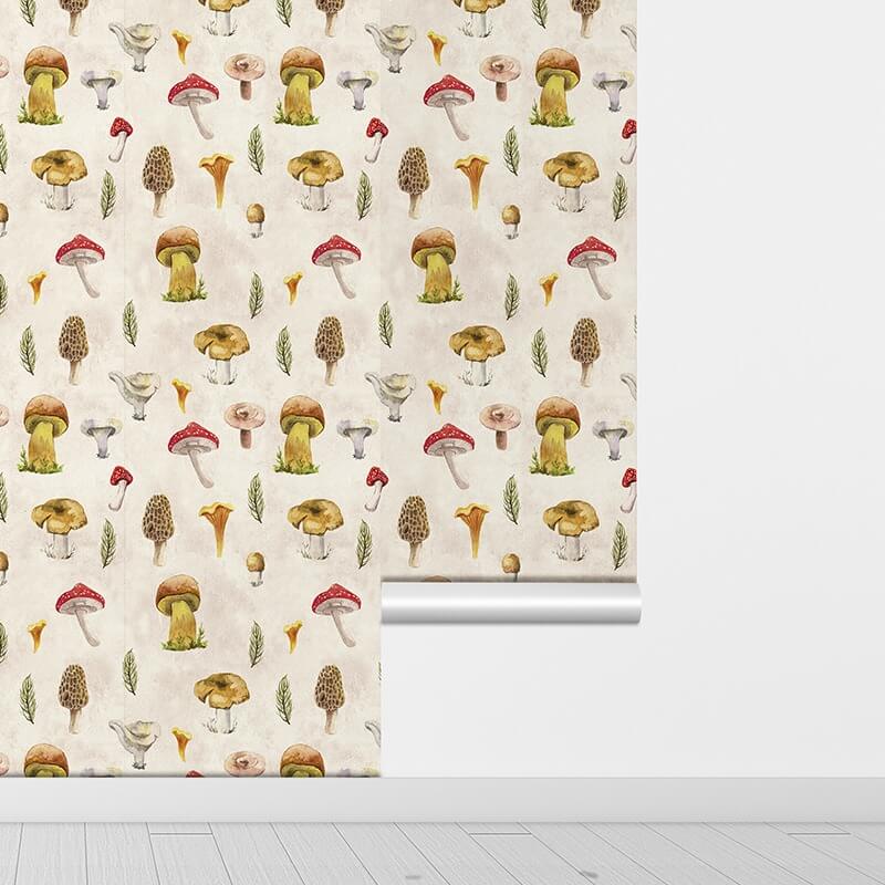 cottagecore aesthetic vintage mushroom print peel and stick wallpaper self adhesive wall stickers roomtery