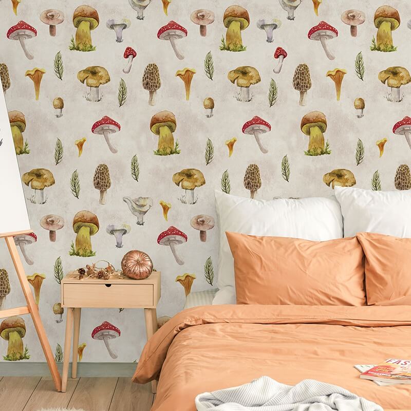 cottagecore aesthetic vintage mushroom print peel and stick wallpaper self adhesive wall stickers roomtery