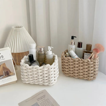 woven cotton rope desk organizer basket storage box vanilla girl aesthetic room decor roomtery