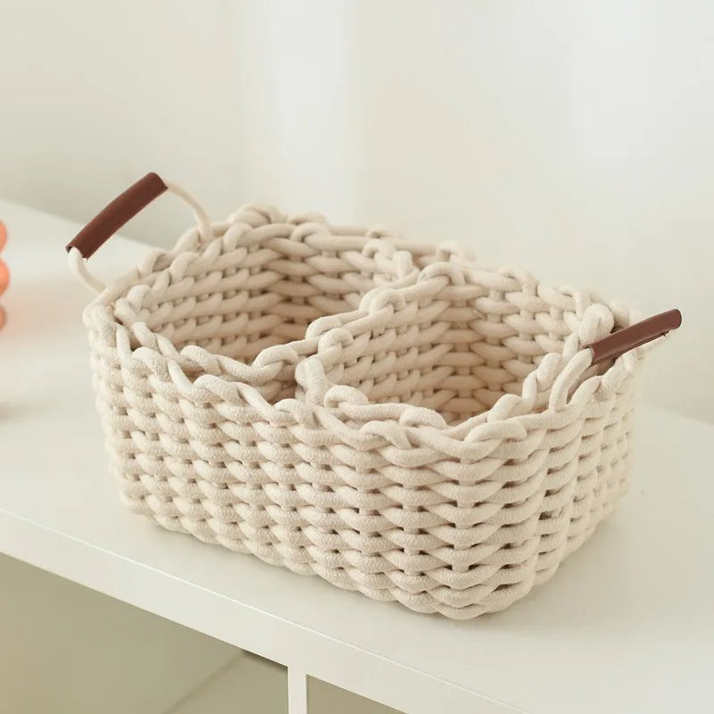 woven cotton rope desk organizer basket storage box vanilla girl aesthetic room decor roomtery