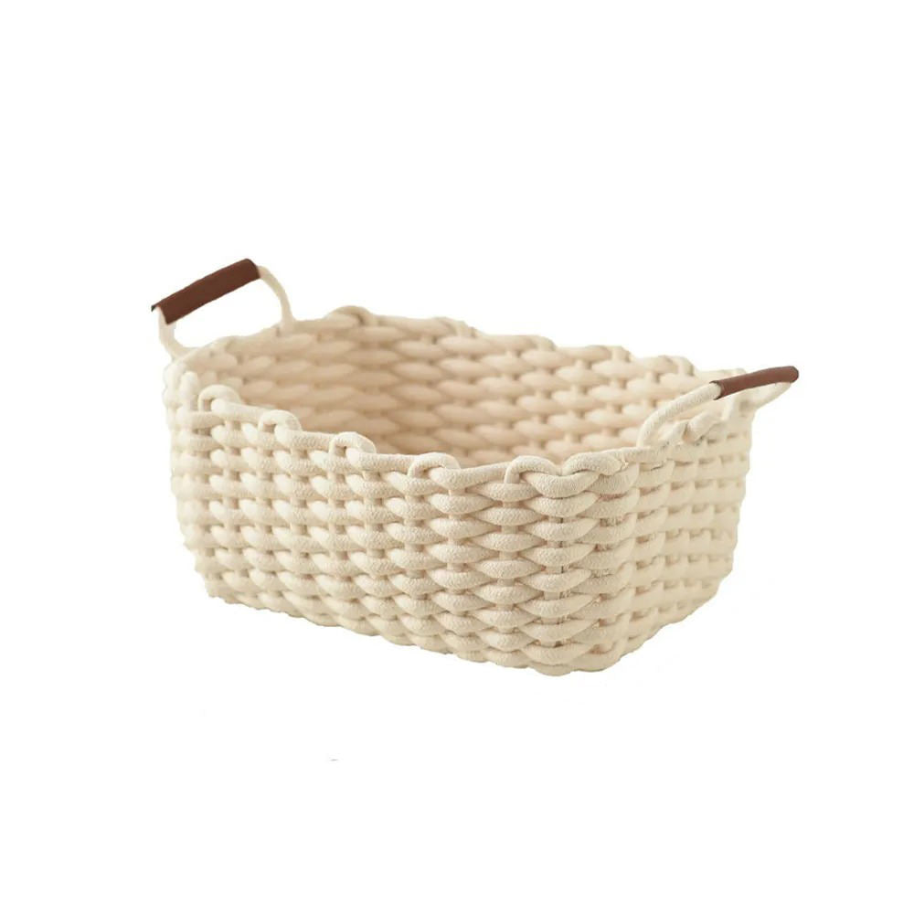 woven cotton rope desk organizer basket storage box vanilla girl aesthetic room decor roomtery