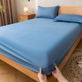 simple solid color cotton fitted sheet for aesthetic bedding setup 