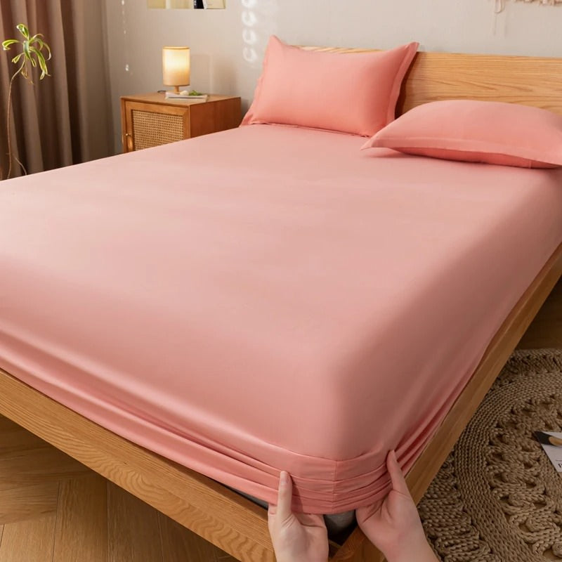 simple solid color cotton fitted sheet for aesthetic bedding setup 