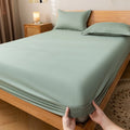 simple solid color cotton fitted sheet for aesthetic bedding setup 