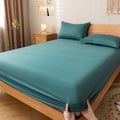 simple solid color cotton fitted sheet for aesthetic bedding setup 