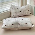 red hearts on gentle beige color gingham pattern print bedding duvet cover set 