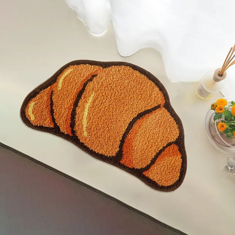 cute aesthetic kawaii croissant shaped tufted accent rug roomtery