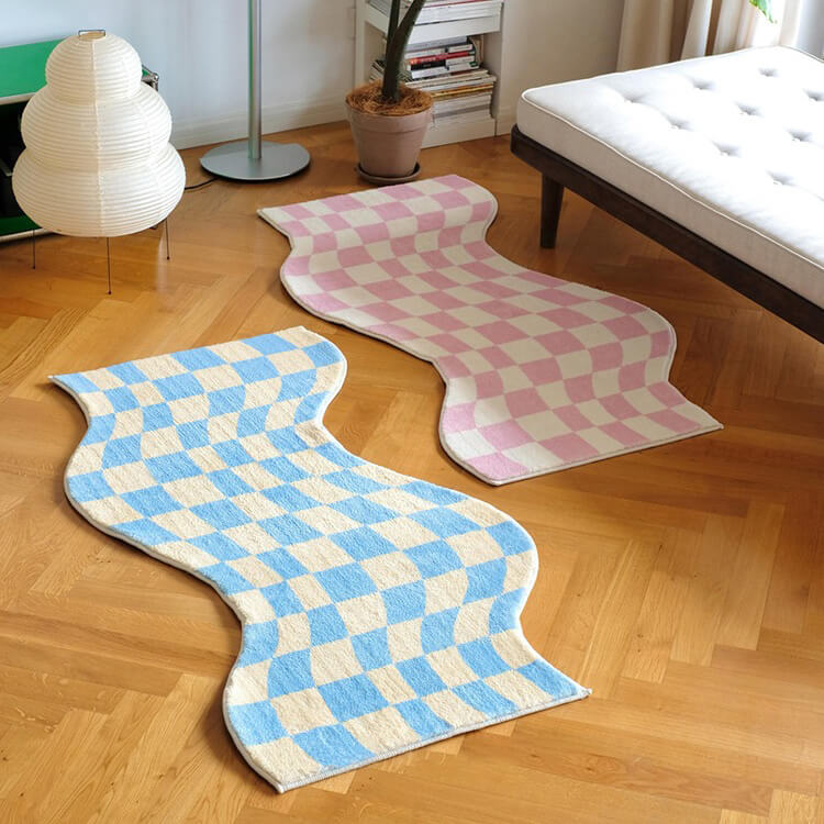 curvy edge pastel checker bedside rug bedroom decor roomtery