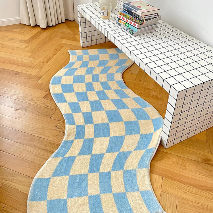 curvy edge pastel checker bedside rug bedroom decor roomtery