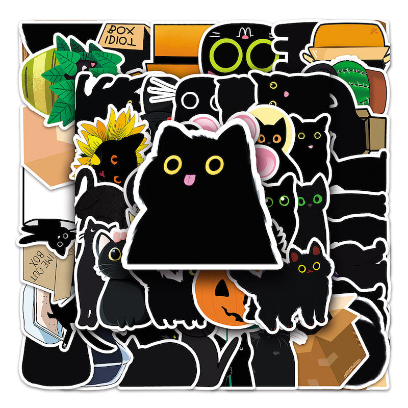 cute black cat cartoon art aesthetic sticker pack roomtery